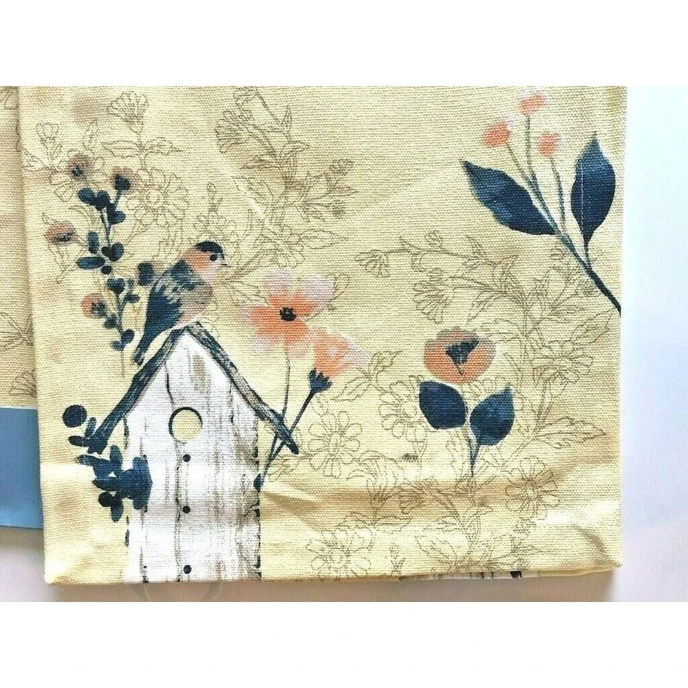 Nantucket Table Runner Yellow Birdhouse Birds Spring Floral 100% Cotton 13X72
